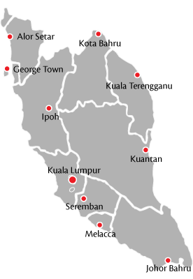 Key distribution cities in Peninsular Malaysia. 